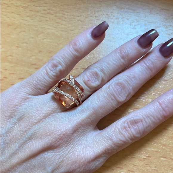 Bomb Party Jewelry - BP November 2024 - Elegant Amber Topaz Rose Gold Women's Ring - Size 5